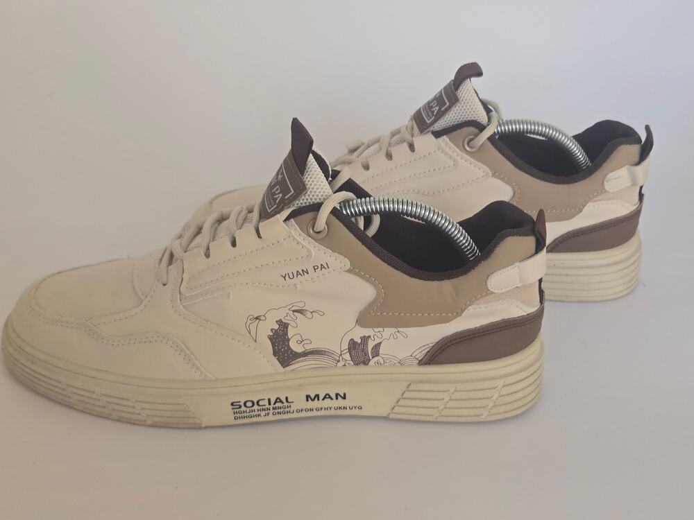 SHEIN Mens Fashion Sneakers EU 44 Beige Cream Chunky Casual Lace Up Shoes
